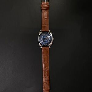 RARE Roamer Brown Leather Strap Watch with Blue Dial